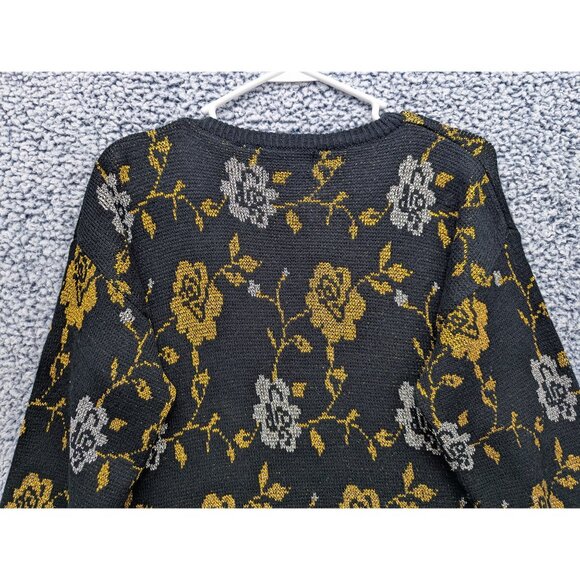 VTG Margules Floral Sweater Size Medium Metallic Knit Cottagecore 90s Black Gold - Picture 5 of 10